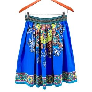 Flying Tomato Pleated A-Line Skirt Sz S Colorful Aztec Embroidered Stetch Waist
